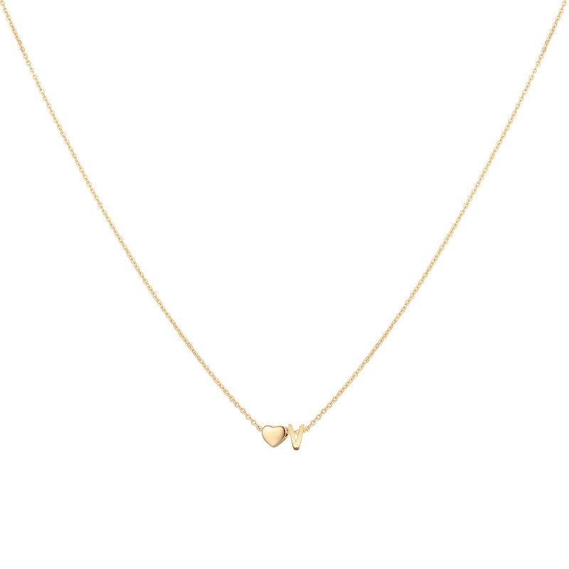Glimmerst Initial Heart Necklace 18K Gold Plated Stainless Steel Tiny Heart Letter V Necklace Personalized Monogram Name Necklace for Women - Image 1